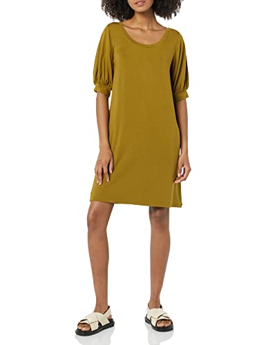 Amazon Aware Damen T-Shirt-Kleid aus Modal mit ellenbogenlangen Puffärmeln (in Übergröße erhältlich), Khakibraun, 5XL Große Größen