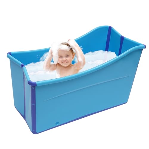 39 zoll Faltbare Badewanne, freistehend badewanne für baby erwachsene Klappbadewanne für dusche, Ideal für das kleines Badezimmer, Blau
