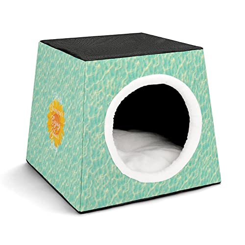 Mode Katzenhöhle für Katzen Hunde Kleintiere Faltbares Katzenhaus Katzenbett Katzensofa mit Flauschiges Kissen Genießen Sie die Sommersonnenblume