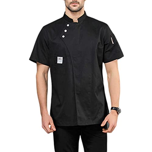 Kochjacke Herren Damen Stretch Professionelle Kochuniform mit der Druckknopfleiste Kurzarm Mantel Uniformjacke
