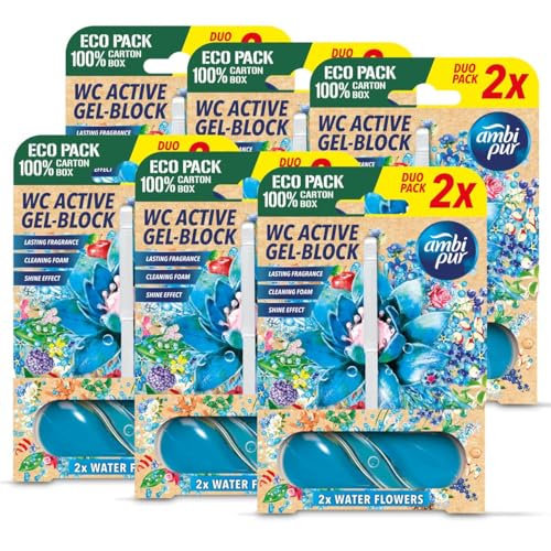 Ambi Pur WC Active Gel-Block 2x45g Water Flowers - WC Duft (6er Pack)