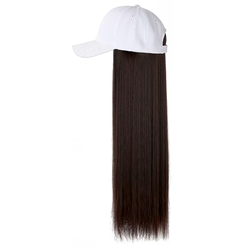 Synthetische lange Perücke Baseballkappe mit Haaren for Damen und Mädchen Hutperücke täglicher Gebrauch Party Halloween Hutperücken (Color : Deep brown, Size : White cap)