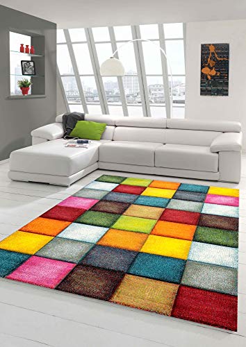 Teppich modern Teppich Wohnzimmer Karo Design Multifarben Größe 80x150 cm