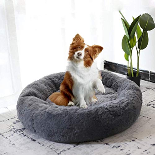Hanhan Haustierbett für Hunde und Katzen, rund, Donut-Kissen, kuschelig, warm, weich, bequem