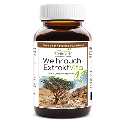 Cellavita | Weihrauch-Extrakt Vita | Mit mehr als 65% Boswellia-Säuren-Anteil (Indischer Weihrauch) | 50g Pulver (100 Tages-Vorrat) (150 Kapseln)