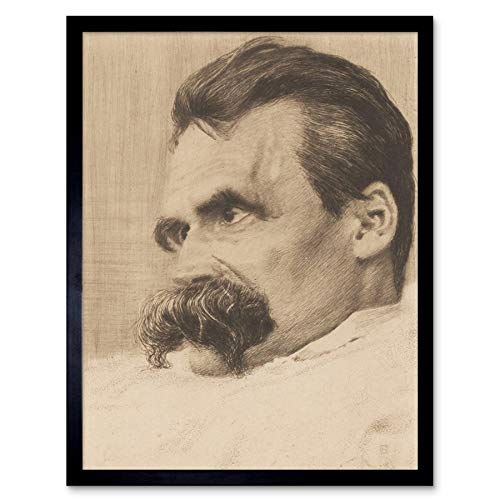 Olde Portrait Philosopher Friedrich Nietzsche Drawing Art Print Framed Poster Wall Decor 12x16 inch Porträt Zeichnung Wand Deko