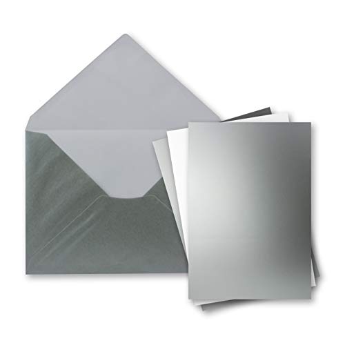 FarbenFroh by GUSTAV NEUSER 100x Einzelkarten Set mit Briefumschlägen DIN A6 / C6 in Silber (Metallic) - 14,8 x 10,5 cm - ohne Falz