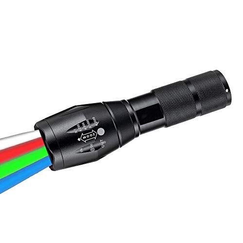 4 in 1 LED Taschenlampe mit Rot Grün Weiß Blau Licht, WESLITE Mehrere Farben Outdoor Taktische Taschenlampe Signal Taschenlampen Zoombar für Astronomie Nachtsicht Wandern (4 Farben)