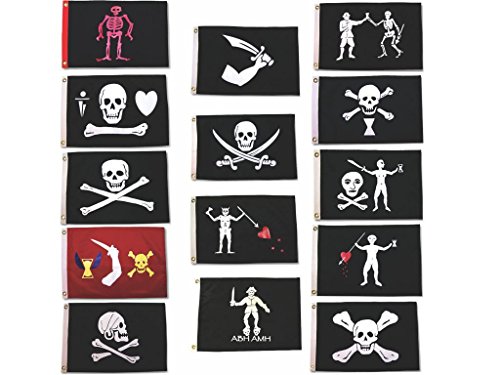 AES Historische Jolly Roger Piratenkapitänsflagge, 90 x 150 cm große Ösen (14 Flaggen), lichtbeständig, doppelt genäht, Premium-Banner mit Ösen