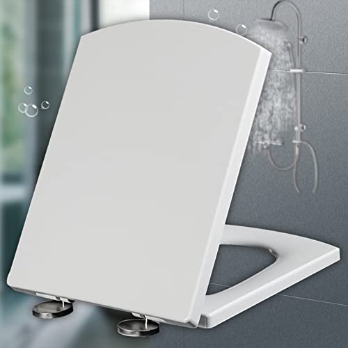 Universal-Toilettensitz mit Absenkautomatik, Toilettensitze für Standardtoiletten, mit rutschfesten Sitzpuffern und oberer Befestigung, Schnellverschluss für einfache Reinigung,Weiß-44~50 *