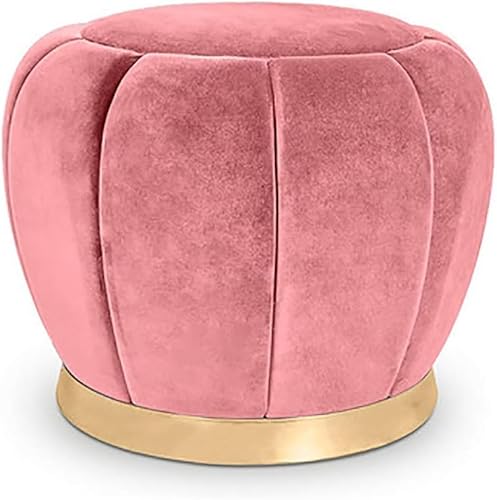 Fußhocker Ottomane Fußstütze Kleiner runder Ottoman-Fußhocker aus getuftetem Samt, gepolsterte Fußstütze mit vergoldeter Basis Schuhwechselhocker für zusätzlichen Sitzplatz-Rosa (Null Pink)