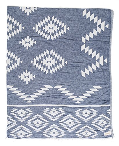 Bersuse Teotihuacan XL zweilagige Decke, türkisches Handtuch, 100 % Baumwolle, 200 x 227 cm, dunkelblau