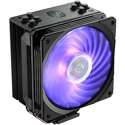 Cooler Master Hyper 212 RGB CPU Kühler schwarz - Stilvoll mit Farbeffekten - 4 Heatpipes mit Lamellen, SF120R RGB-Lüfter