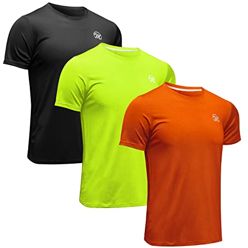 MEETWEE Sportshirt Herren, Laufshirt Kurzarm Mesh Funktionsshirt Atmungsaktiv Kurzarmshirt Sports Shirt Trainingsshirt für Männer (schwarz+orange+grün, L)