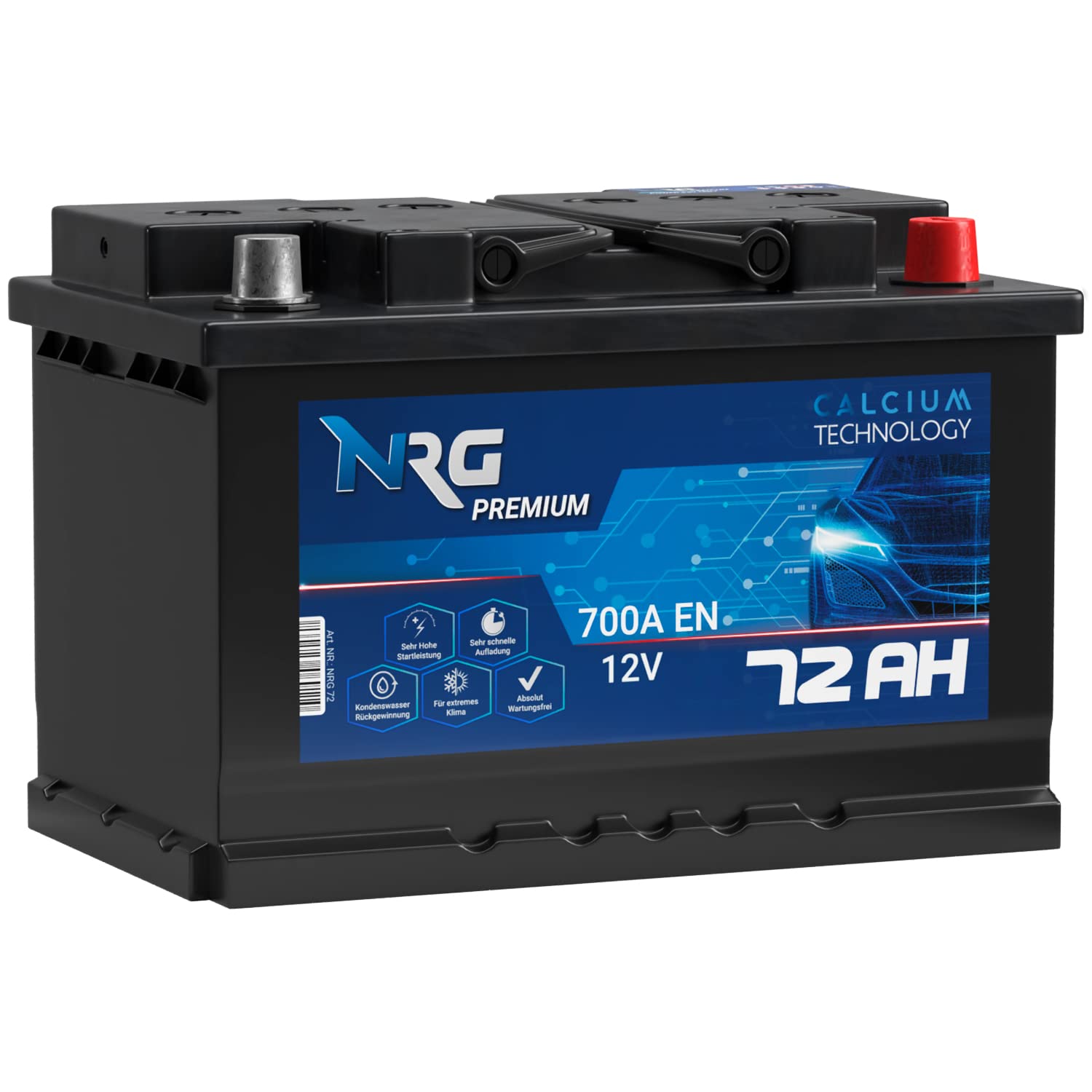 NRG Premium Autobatterie 12V 72AH 700A/EN Batterie ersetzt 65AH 68AH 70AH 74AH 75AH 77AH 80AH