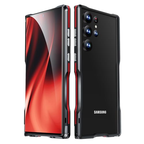 QANXGOG Hülle für Samsung Galaxy S24 Ultra, Extrem Robuste Handyhülle Aus Aluminiumlegierung, Präziser Schnitt und Signalfreundliches Design für Verbesserten Halt und Schutz,Red,S24