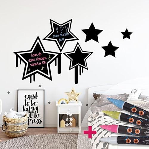 Kreidetafel-Aufkleber, selbstklebend, abwischbar, Sterne, Graffiti + 4 flüssige Kreide, 115 x 140 cm