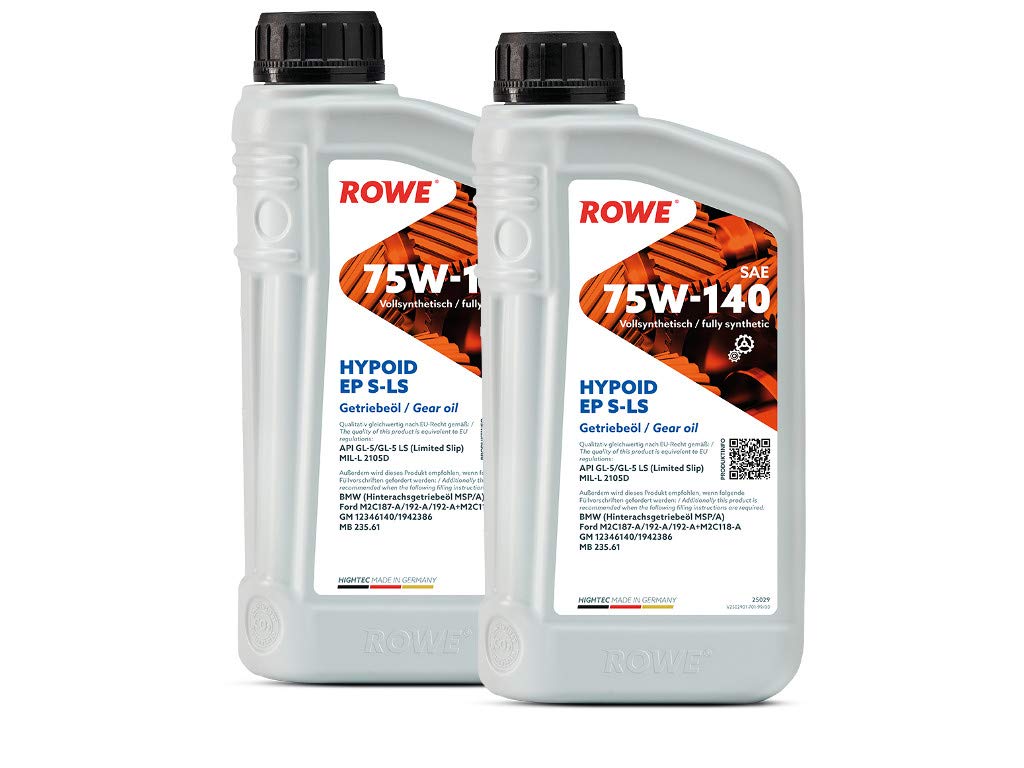 ROWE - 2x 1 Liter HIGHTEC HYPOID EP SAE 75W-140 S-LS Getriebeöl - Hochleistungs-Getriebeöl für Achs- und Verteilergetriebe mit LS-Eignung