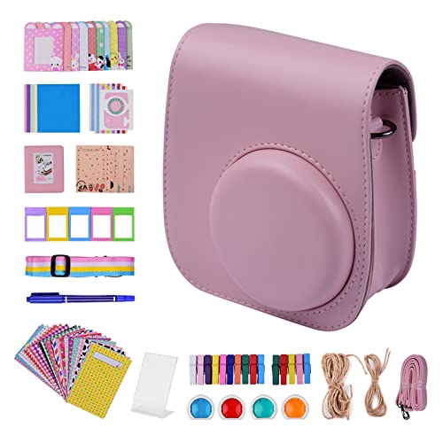 CEVIZ Tragbare Kameratasche Tasche Tasche PU Leder Gürtel Schultergurt Fit für Fujifilm Fit für Fuji Mini 11, Pink Set
