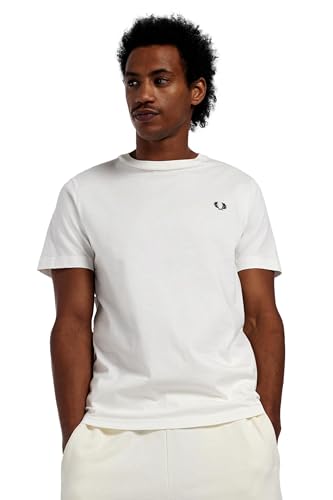 Fred Perry Men's Crew Neck T-Shirt Regular Fit White in Size Large