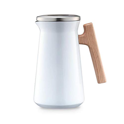 Isolierkanne, Thermo-Kaffeekanne, 304 Edelstahl innen und außen, mit einfachem Sicherheitsdruckknopf, für heißes und kaltes Wasser, Tee, Kaffee (weiß, 1L)