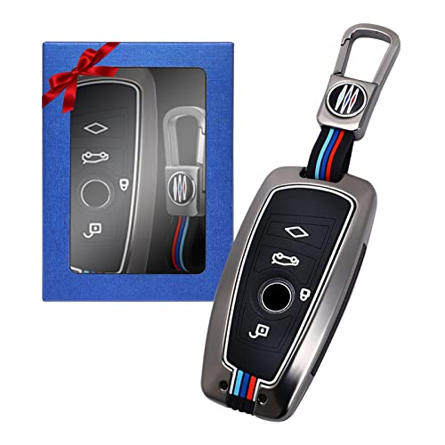 Yumzeco Zinklegierung Autoschlüssel Hülle Keyless Kompatibel mit 1 3 4 5 6 7 Serie X3 X4 M5 M6 3GT 5GT Schlüsselhülle mit Silicone TPU Schlüssel Cover Schutzhülle mit Schlüsselanhänger Grau