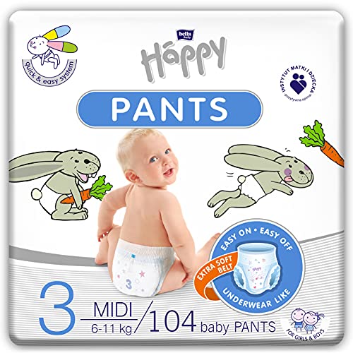 bella baby Happy Pants Gr.3 Midi, 4er Pack (4 X 26 Stück): Höschenwindeln Für Kinder 6-11 kg, Ideal Beim Töpfchentraining