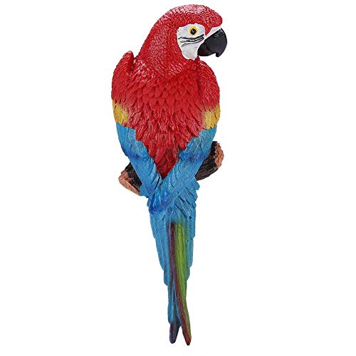OKBY Papagei Spielzeug - Harz lebensechte Vogel Ornament Figur Papagei Modell Spielzeug Garten Skulptur Wanddekoration(Red Left)
