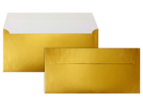 400 Gold-Metallic Brief-Umschläge DIN Lang - 11 x 22 cm - Haftklebung - glänzende Kuverts für große Einladungen und Karten, Hochzeit & Weihnachten