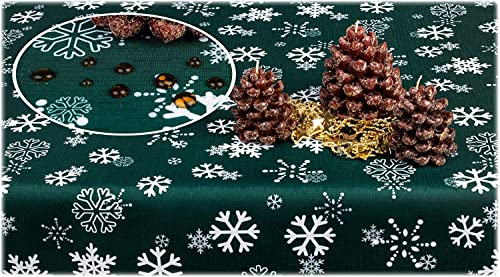 GOLDMAR Weihnachtstischdecke Fleckenresistente Schmutzabweisend Zweiseitig Tischdecke Weihnachten Advent - Polyester Rot Grau Elegante Weihnachtstisch Deko (Rund 120 cm, Dunkelgrün)