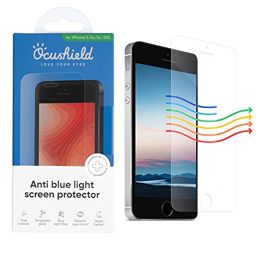 Ocushield Blaulichtfilter Folie für iPhone 5/5S/5C/5SE – Panzerglas mit Bluelight Sper-rung - Anerkanntes Medizinprodukt- Für einen besseren Schlaf