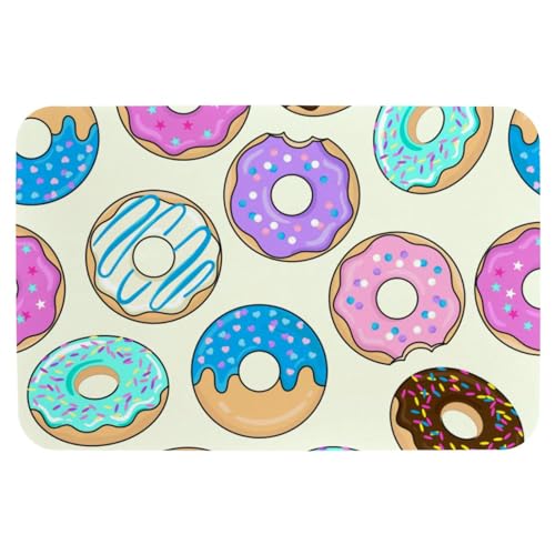 MUOOUM Badematte mit Donut-Muster, wasserabsorbierend, rutschfest, kühl, dünn, waschbar, schnell trocknend, für Dusche, Badewanne, Innentür, 50 x 80 cm