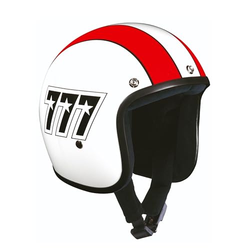 BANDIT Jethelm 777, Weiß, rote Streifen, glänzend, Custom Biker Style Visier, inklusive schwarzer roter Streifen, Gloss Open Helmet - JET777 (M)