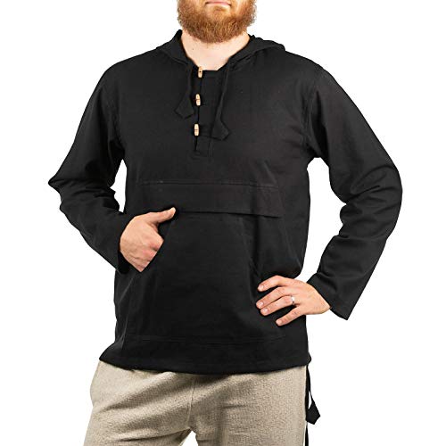 KUNST UND MAGIE Herren bunt alternativ Hoodie Fischerhemd Kapuze Kängurutasche, Farbe:Black/Schwarz, Größe:XL