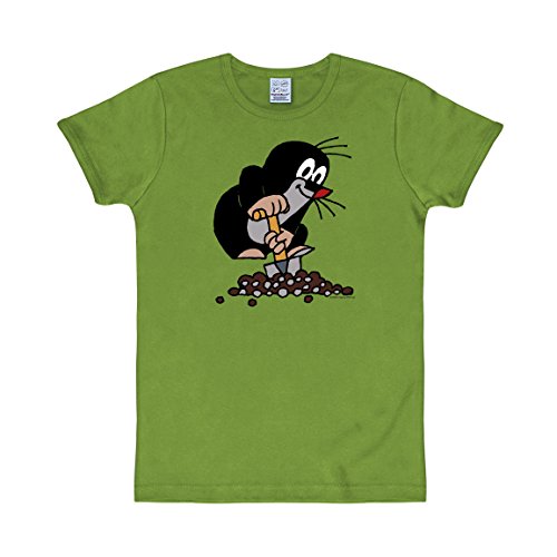 Logoshirt TV - Cartoon - Der kleine Maulwurf - Schaufel - Slimfit T-Shirt - Hellgrün - Lizenziertes Originaldesign, Größe S