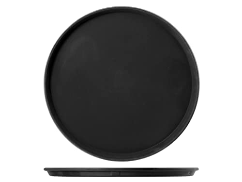 H&h Rundes Tablett aus schwarzem Kunststoff, rutschfest, 40 cm