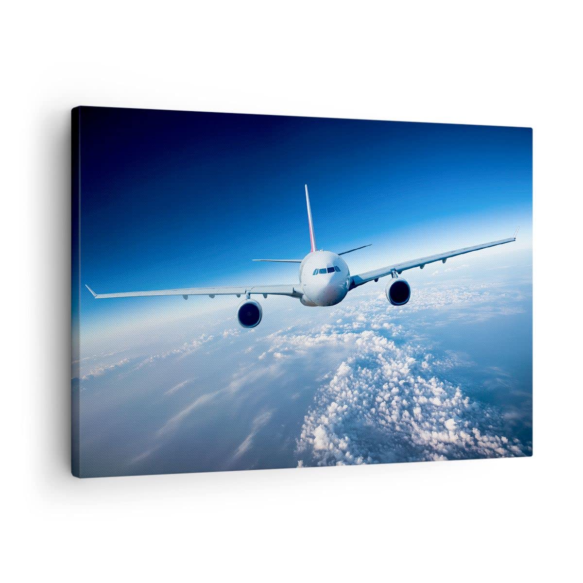 Bilder auf Leinwand Flugzeug himmel wolken flug Leinwandbild 70x50cm Wandbilder Dekoration Wohnzimmer Schlafzimmer Küche Deko Klein Wanddeko Bild Wand Kunstdruck Art Wall Decor Canvas AA70x50-2723