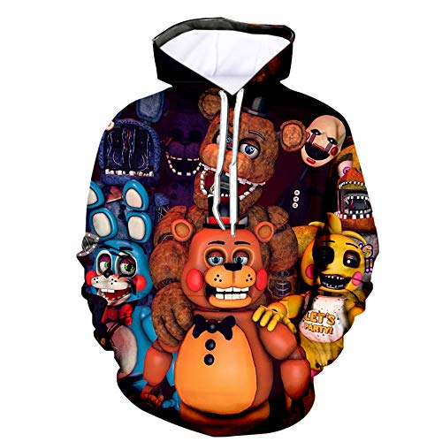 FNAF Hoodies, 3D Gedruckt Unisex FNAF Sweatshirts Erwachsene Kinder Crazy Games Pullover Herren Damen Sport Streetwear Outerwear Comic Print Kordelzug Jacke Outfit Gr. S, a