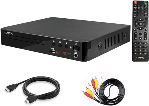 LP-099 HD-DVD-Player für TV, Regionsfreier DVD-Player/CD-Player mit HDMI Anschluss (1080p Upscaling), HDMI/AV-Ausgang, USB-Eingang, Alle Regionen frei integriertes PAL/NTSC-System