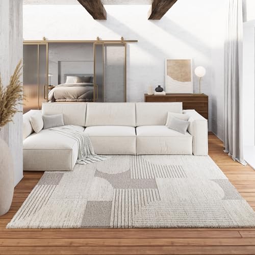 Gewebter pflegeleichter Teppich von WECONhome mit Retro Design ideal für Wohnzimmer, Schlafzimmer und Arbeitszimmer- Mats (80 x 150 cm, beige)