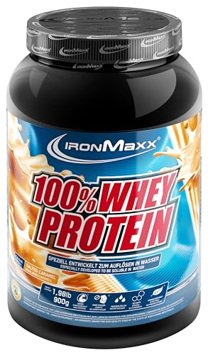 IronMaxx 100% Whey Protein, Proteinpulver für Eiweißshake, Eiweißpulver auf Wasserbasis mit Salted-Caramel Geschmack, 900 g Dose