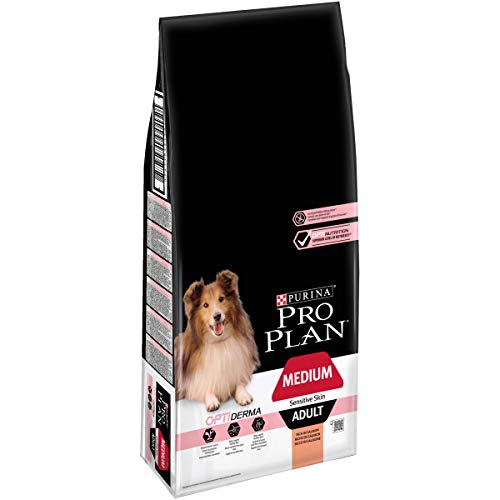 Purina PRO PLAN DOG Medium Adult, Hundetrockenfutter, für sensible Haut mit OPTIDERMA, Premium Hundefutter, reich an Lachs & Reis