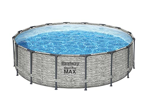 Bestway Steel Pro MAX Frame Pool Komplett-Set mit Filterpumpe Ø 488 x 122 cm, Steinwand-Optik (Cremegrau), rund