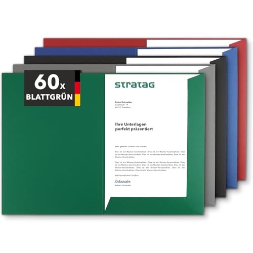 Präsentationsmappe A4 in Blattgrün (60 Stück) - sehr stabiler 350 g/m² Naturkarton - direkt vom Hersteller STRATAG - vielseitig einsetzbar für Ihre Angebote, Exposés, Projekte oder Geschäftsberichte