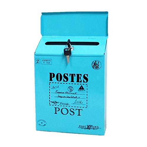 TentHome Briefkasten Postkasten Antik-Look Briefkastenanlage Mailbox Wandbriefkasten Zeitungsfach farbiger Letterbox Zeitungskasten mit klappe (Blau 1)