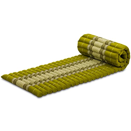 livasia Kapok Rollmatte in 190cm x 50cm x 4,5cm der Marke Liegematte BZW. Yogamatte, Thaikissen, Thaimatte als asiatische Rollmatratze (grün)