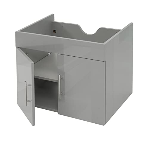 Mendler Waschbeckenunterschrank HWC-D16, Waschtischunterschrank Waschtisch Unterschrank Badmöbel, MVG Hochglanz 60cm - grau