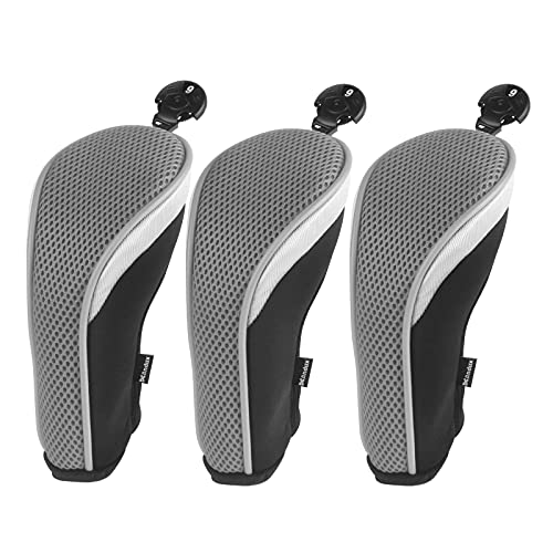 Andux MT/hy03 Golfschlägerhauben mit barem Nummernschild, Schwarz und Grau, 3 Stück
