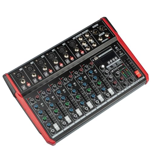 Proel PLAYMIX10 Audio-Mixer mit 10 Eingängen, Bluetooth-Modul, MP3-Player, Stereo-Aufnahme über USB, Schwarz mit roter Oberfläche