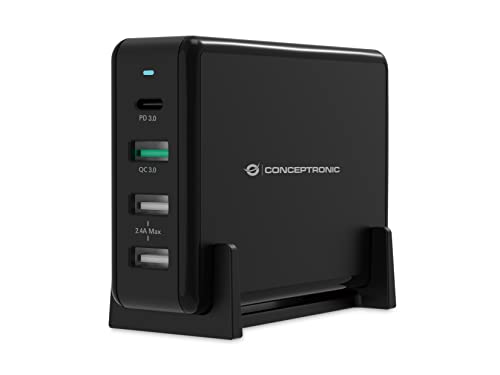 Conceptronic OZUL01B Ladegerät Charger 4Port/ 65W,1xUSB-C/2xUSB-A PD Desktop